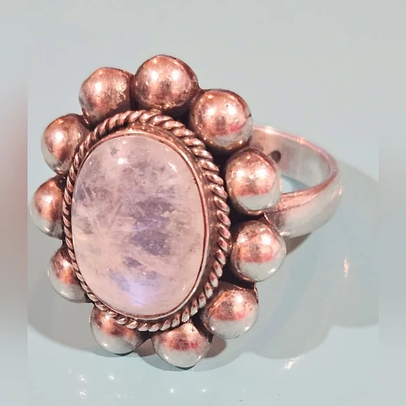 Elegant Sterling Silver Modern Rainbow Moonstone Statement‎ Ring Size 9